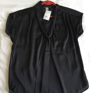 H&M Black Satin Tie-Front SS Blouse